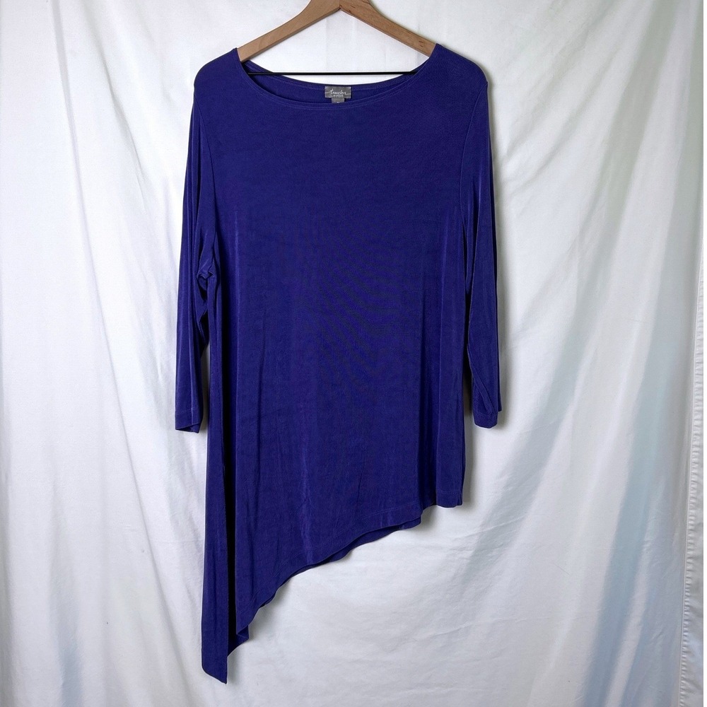 Chico's Travelers Womens Tunic Purple Size 3/XL Asymmetrical 3/4 Sleeve Casual